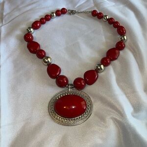 Mixit Silver Tone 18 Inch Red Pendant Necklace
